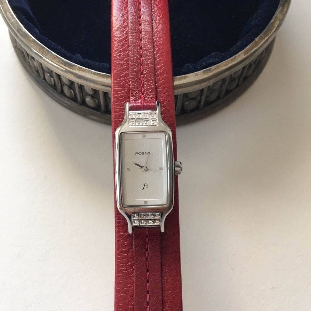 Fossil Red Strap Statement Watch With Crystals - image 5